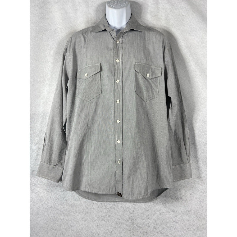 Vintage Billy Reid Shirt Mens Large Gray Button Up Long Sleeve 100% Cotton